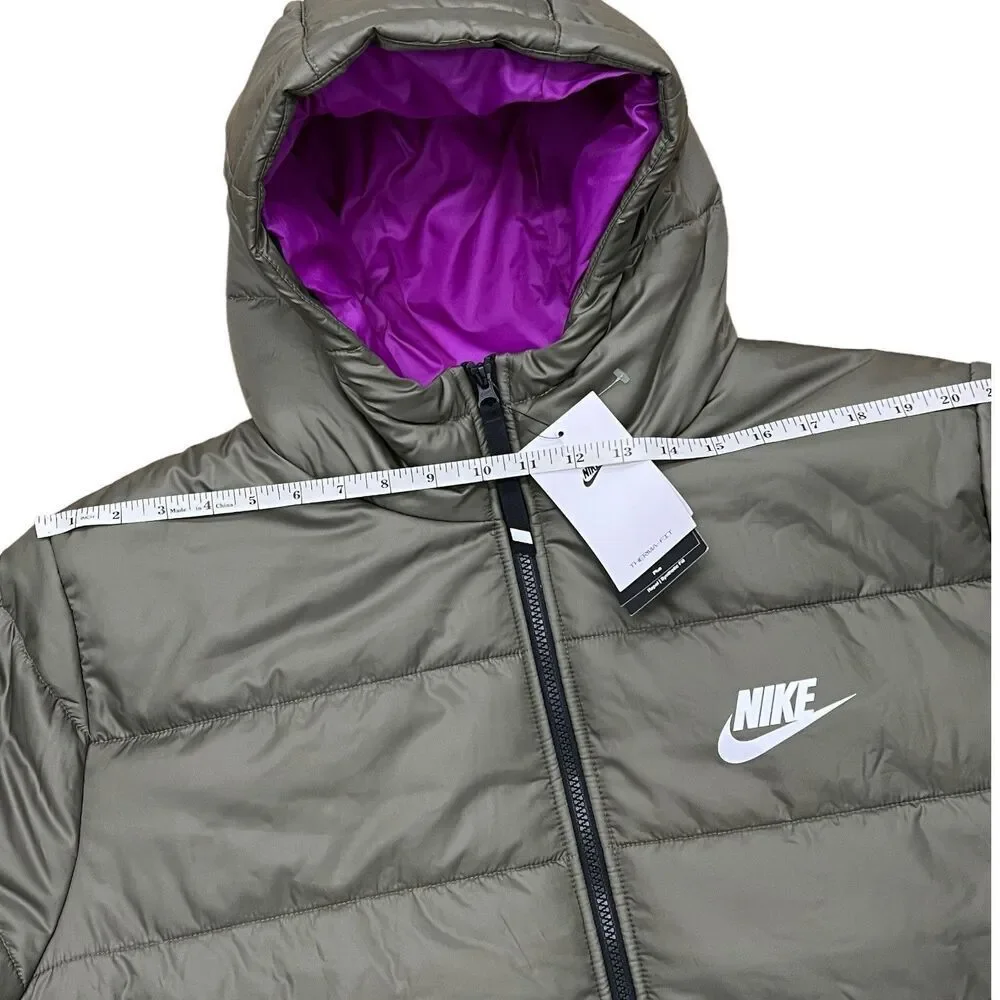 Nike Coat Women’s‎ 1X Green Puffer Back Center Swoosh Therma Fit Hoodie Full Zip